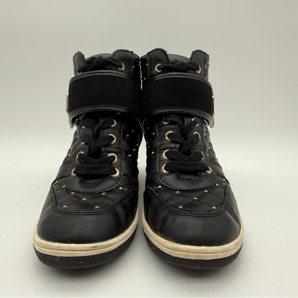 bebe Black Quilted High-Top Sneakers with Hidden Wedge Sz 7 - Picture 9 of 13